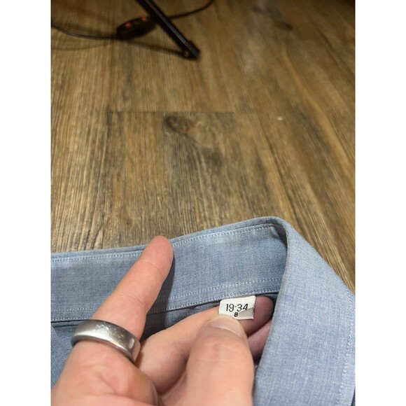 Gitman Bros Shirt Mens Blue Chambray Long Sleeve Pocket Preppy USA Sz 19-34 Big - Picture 5 of 10